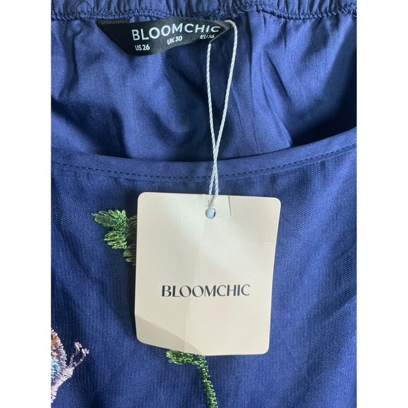 BloomChic Navy Blue Floral Butterfly Embroidered Mesh Maxi Dress Womens Plus 26 - Picture 8 of 15